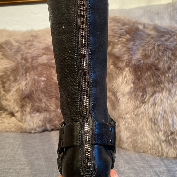 Frye Vintage Black Label Tall Phillip Harness Black Leather Boots - Picture 12 of 14